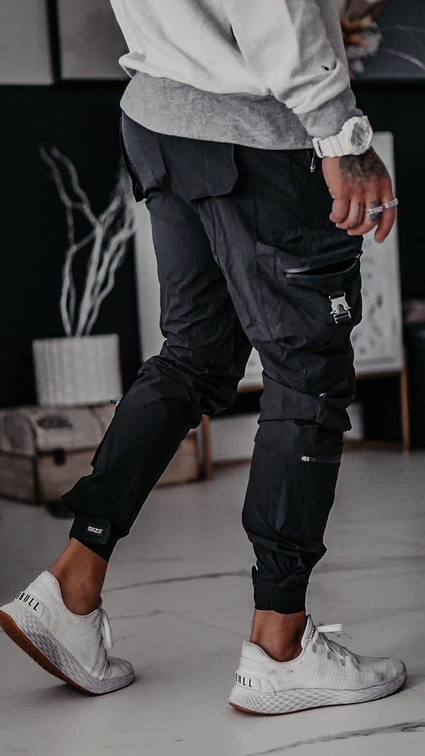 Size Up Black Strapped Tech Pants - Size Up Apparel