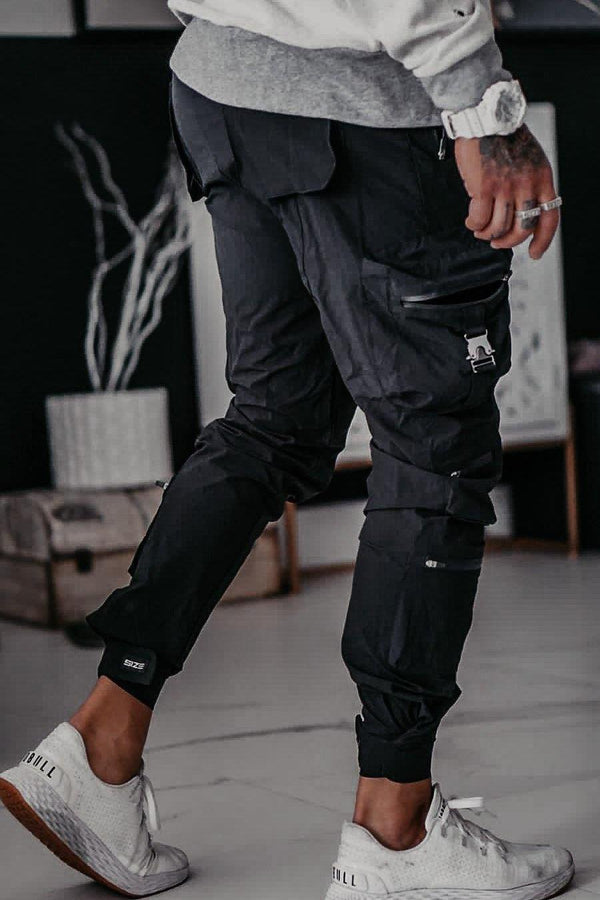 Size Up Black Strapped Tech Pants