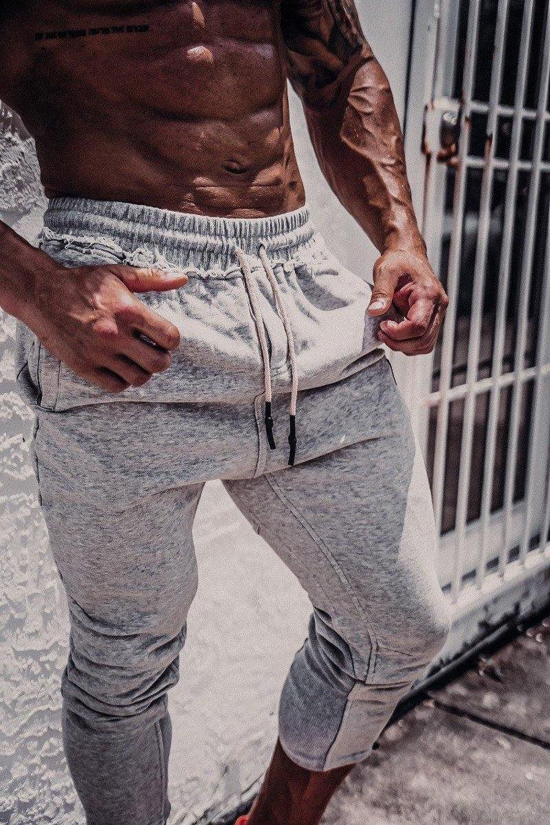 Size Up Grey Marl Retro Crew Joggers