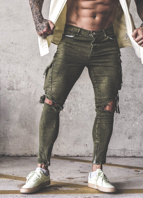 Size Up Tri-Stretch Sulphur Acid Wash Cargo Denim Pants